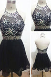 A Line Halter Beaded Short Homecoming Dress SC94