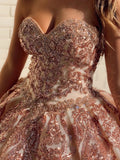 Sweetheart Strapless Sequins Ball Gown Quinceanera Dress with Beads P1453