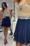 A Line Sweetheart Mini Sleeveless Chiffon Royal Blue Homecoming Dress with Beaded PM450