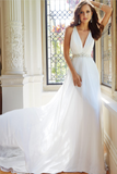 A Line Chiffon V-Neck Beach Wedding Dress