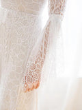 Unique V-Neck Lace-up Mermaid Back Bridal Dress Ivory Lace Trumpet Sleeve Wedding Dress W1161