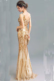 Fashion Sparkly Golden Sequins Mermaid Backless Sleeveless Floor-Length V-Neck Prom Dresses uk PH244