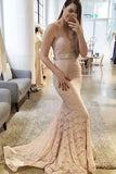 Gorgeous Blush Pink Lace Sexy Sweetheart Mermaid Charming Lace Prom Dress