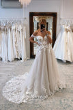 A-line Off the Shoulder Tulle Wedding Dress with Appliques N092