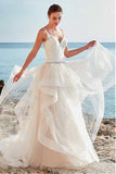 Spaghetti Straps Neckline Backless V-Neck Tulle A-Line Wedding Dresses uk With Beaded PH310