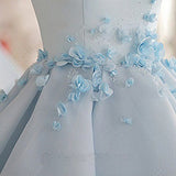 Sky Blue A-line Scoop Neck Satin Tulle Short Flowers Original Mini Dress Homecoming Dress