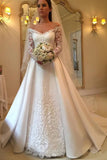 Princess Off the Shoulder Modest Wedding Dresses with Lace Long Sleeves W1147