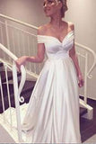 Elegant V-Neck Cap Sleeves A Line Satin Wedding Dresses Bride Gown