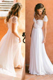 Cheap Sweetheart Beading Cap Sleeve Beads Chiffon A-Line Open Back Ruffles Wedding Dress PM863