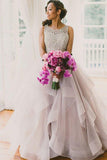 2017 A line Scoop Neckline Organza Long Custom Affordable Open Back Wedding Dresses