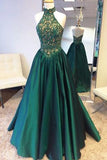 Elegant Halter Sweep Train Appliques Beaded Prom Dress