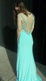 Mermaid Mint Sheer Back Scoop Chiffon Sleeveless Prom Dress