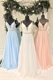 Spaghetti Straps Beading Bodice Long Chiffon Prom Dresses Evening Dresses PM491