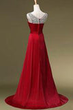 A Line O-neck Beading Long Satin Prom Dresses Evening Dresses PM496