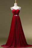 A Line O-neck Beading Long Satin Prom Dresses Evening Dresses PM496