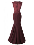 Burgundy Applique Long Mermaid Prom Dress PM570