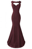 Burgundy Applique Long Mermaid Prom Dress PM570