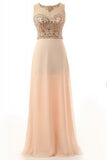 Round Neck Beading Bodice Long Chiffon Prom Dress Evening Dress PM498