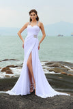 Sheath Straps Beading Long Halter Chiffon Slit Sweetheart Beach Wedding Dresses PH560