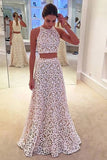 Two Pieces  A-line Lace Round-neck Long Evening Dress Formal Dress