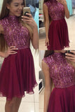 Sexy Halter Short Sleeveless Homecoming Dress with Beading PH530