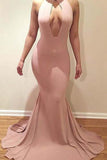 Mermaid Scoop Neck Sweep Train Jersey with Ruffles V-Neck Sleeveless Prom Dresses uk PM624