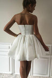 Mini Strapless Cute A-Line Sweetheart Ivory Short Open Back Homecoming Graduation Dress PM251