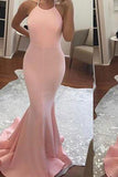 Mermaid Halter Pink Backless Long Sleeveless Floor Length Prom Dress