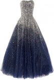 Ball Gown Beads Corset Back Tulle Long Navy Blue Sweetheart Floor-length Prom Dresses uk PM212