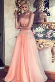 A-Line Strapless Lace Appliqued Floor-length Blush Pink Beaded Tulle Prom Dresses uk PM313