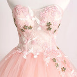 Princess Ball Gown Pink 3D Lace Multi-layered Prom Dress Tulle Quinceanera Dress P1244