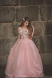 Princess Ball Gown Sweetheart Pink One Shoulder Prom Dress Quinceanera Dress P1334