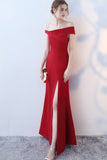 Simple Full Length Mermaid Sexy Off Shoulder Sleeves Slit Prom Dress PM323