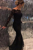 Mermaid Long Sleeves Black Lace Long Evening Dress