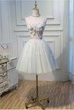 A Line Strapless Light Blue Lace up Homecoming Dress Flower Applique Short Prom Dresses PH730