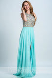 New Arrival Long Chiffon Beading Split Backless Sexy Gown For Teens