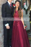 Red Appliques A-Line Floor-Length Scoop Lace up Cap Sleeve Beads Prom Dresses uk PM04