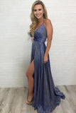 Stunning V-Neck Spaghetti Straps Side Split Evening Dress P1358