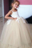 Tulle Applique Spaghetti Straps Backless Flower Girl Dresses, Lovely Tutu Dresses PW117