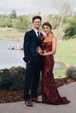 Sexy Mermaid Sequins Burgundy Long Prom Dresses, Cheap Evening Dresses P1337