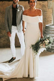 Elegant Mermaid Ivory Off the Shoulder Wedding Dresses, Long Simple Wedding Gowns W1174