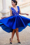 A Line V-Neck Satin Lace Royal Blue Homecoming Dress