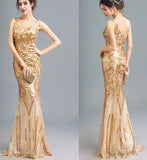 Fashion Sparkly Golden Sequins Mermaid Backless Sleeveless Floor-Length V-Neck Prom Dresses uk PH244