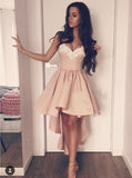 A-Line Sweetheart High Low Pink Stretch Satin Homecoming Dress with Appliques PM121