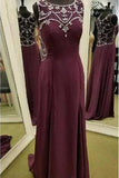 Modest Burgundy Sleeveless Long Chiffon Prom Dress PM388