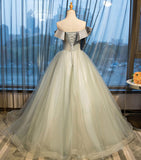 Ball Gown Strapless Appliques Beads Tulle Quinceanera Dress with Lace up Prom Dress P1424