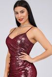 Sexy Spaghetti Straps Burgundy Sequins V-Neck Party Dress Mermaid Prom Dress P1170