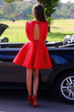 Red Homecoming Dress,Sexy Long sleeve Backless Lace homecoming Dress