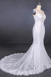 Charming Mermaid Spaghetti Straps Ivory Sweetheart Wedding Dress with Applique W1139