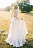 Elegant A Line Long Sleeves Lace Appliques Chiffon Two Pieces Wedding Dresses W1267